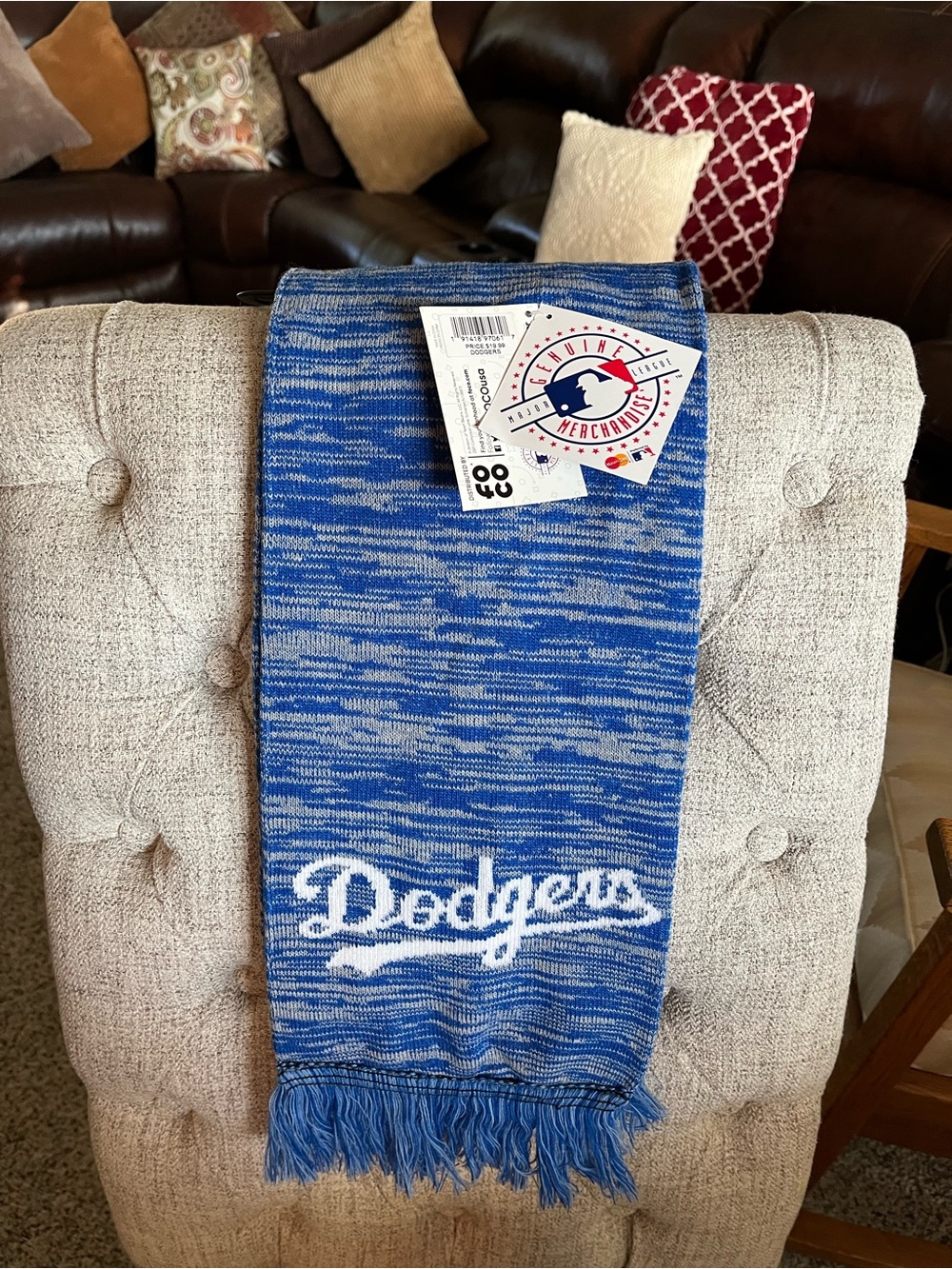 MLB Los Angeles Dodgers Blue and White Knit Scarf